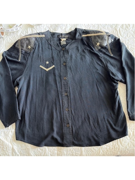 I.B. Diffusion Tops - I.B. Diffusion Black Gold Embroidered Silk Military Blouse Jacket Size 14